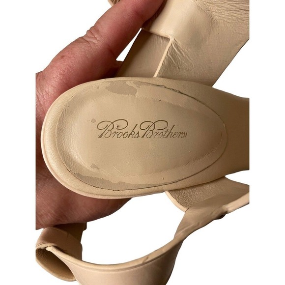 Brooks Brothers Cream Strappy Chunky Leather High Heel Sandals Size 9.5 - Picture 8 of 11